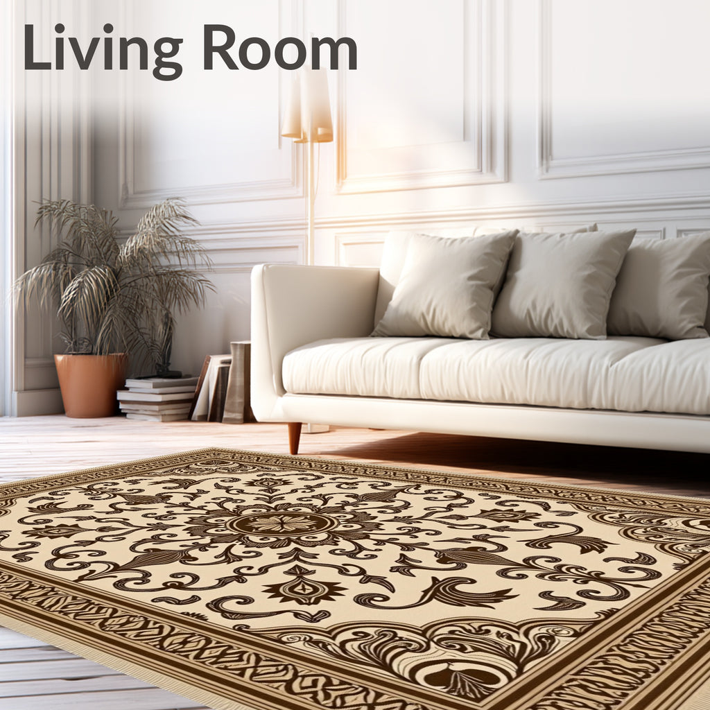 Vintage Cream Brown Floral Medallion Rug