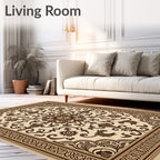 Vintage Cream Brown Floral Medallion Rug