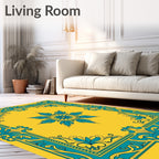 Golden Turquoise Floral Medallion Border Rug