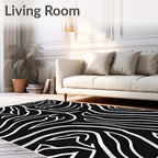 Bold Black White Wavy Lines Rug