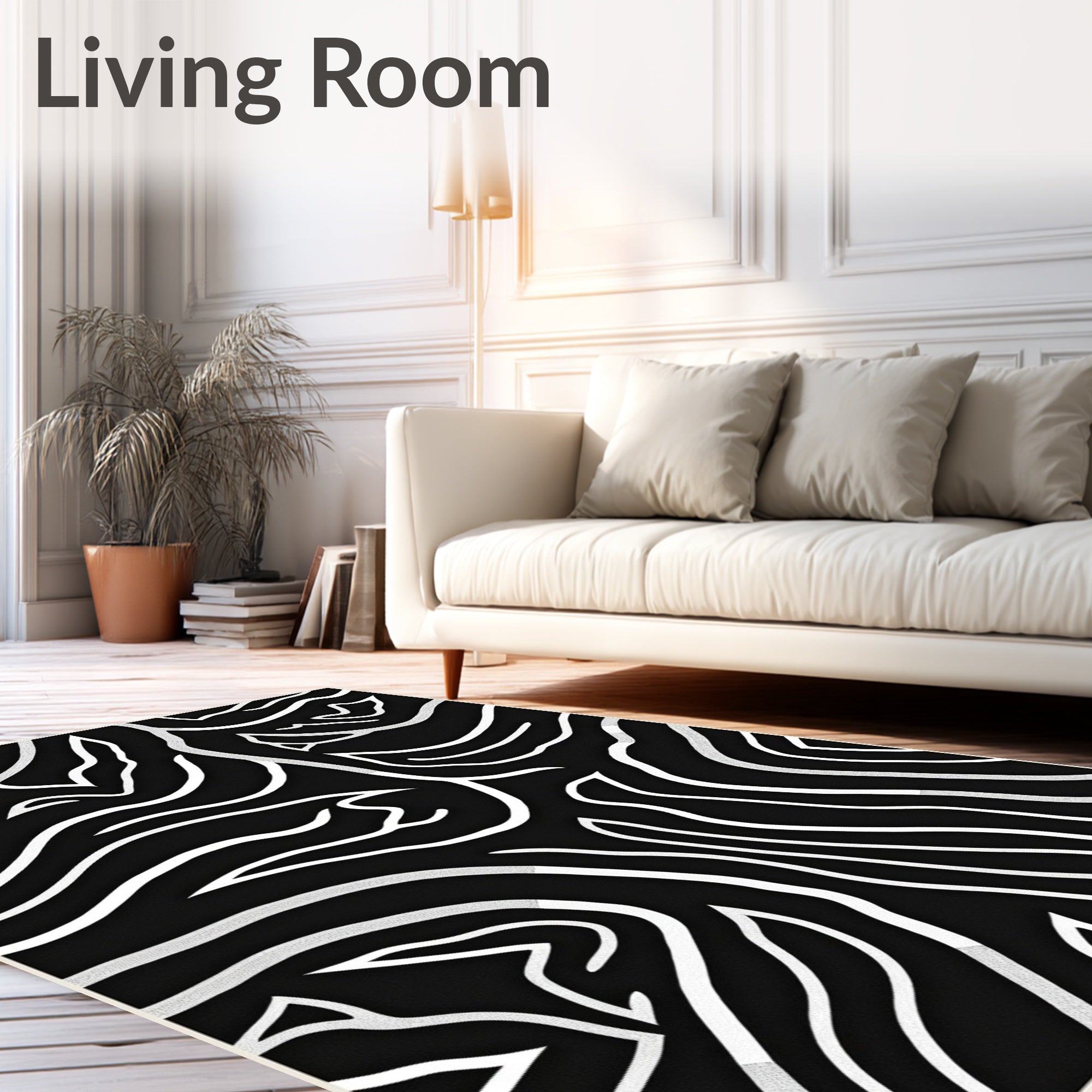 Bold Black White Wavy Lines Rug
