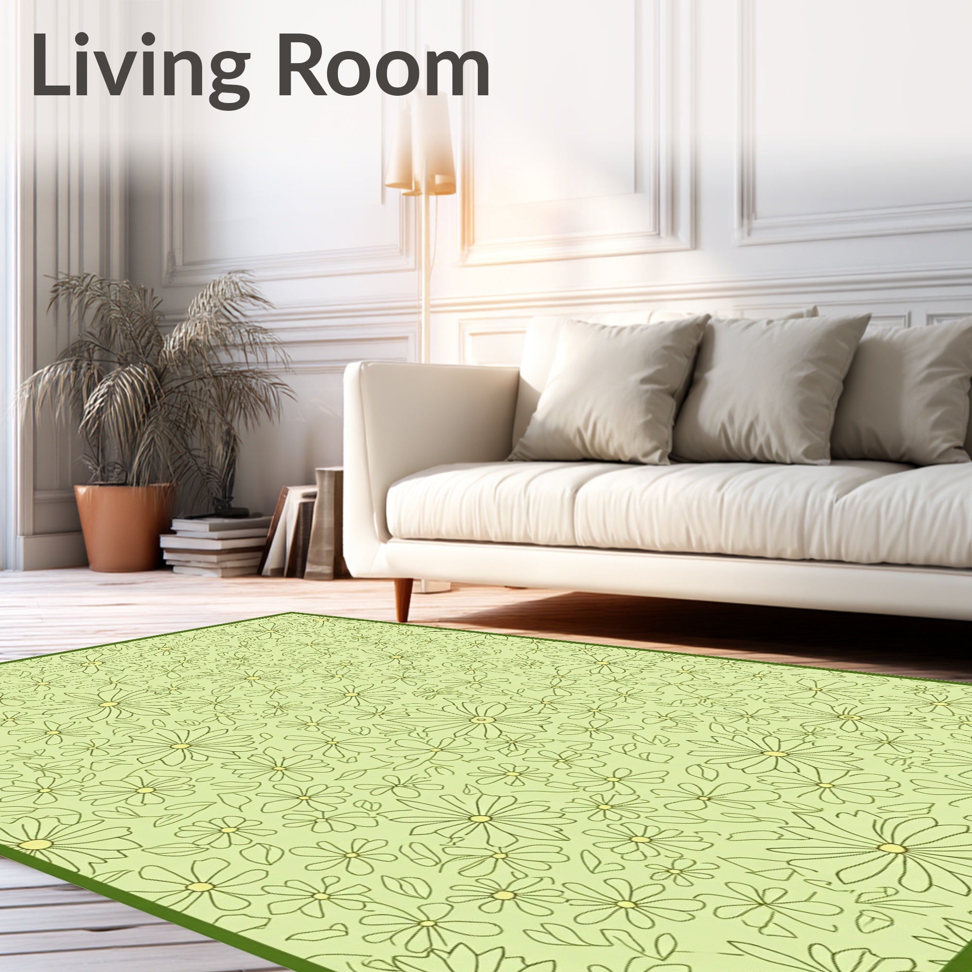 Light Green Daisy Garden Whimsical Rug