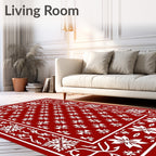 Crimson white floral ornate border Rug