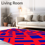 Bold Blue Red Interlocking Squares Rug