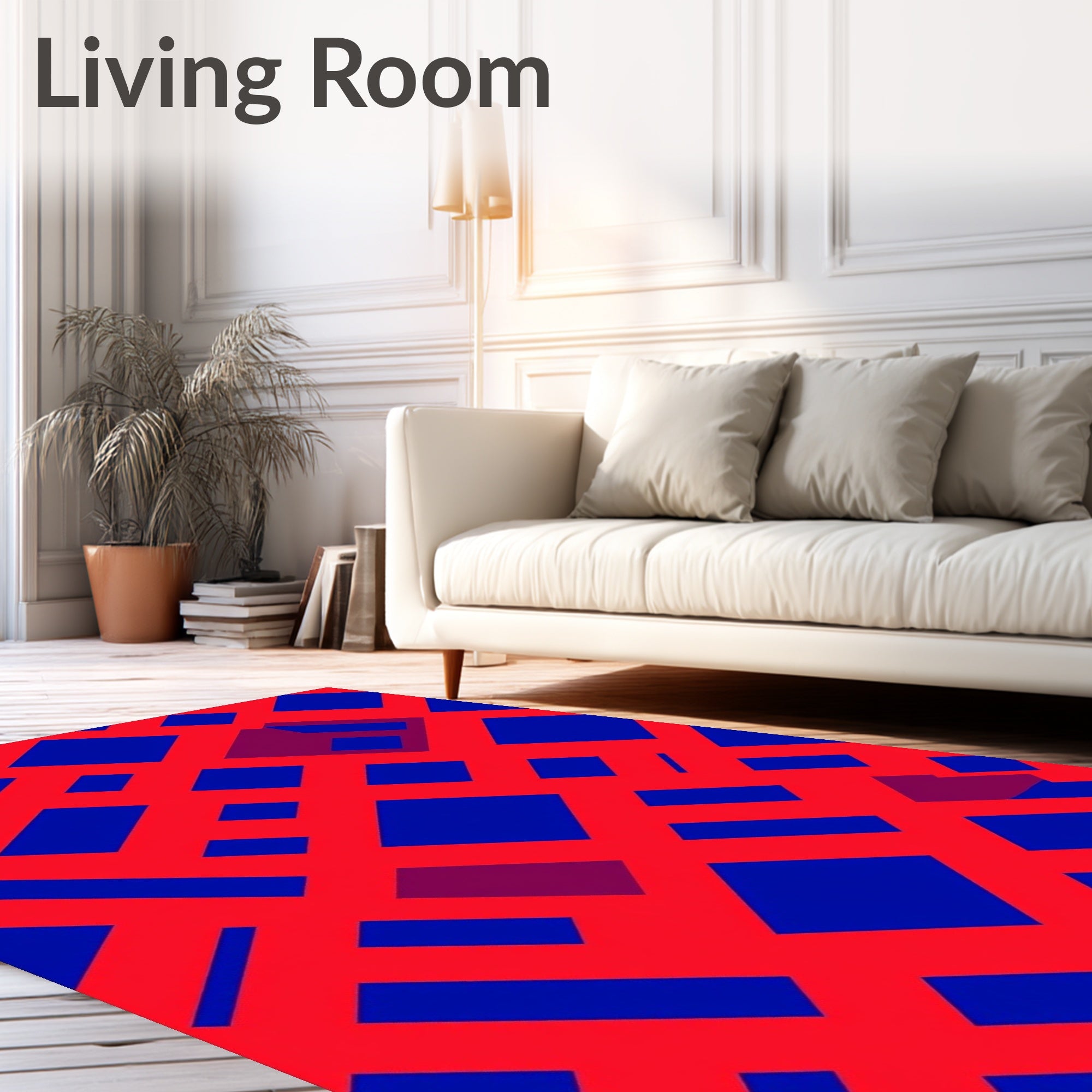 Bold Blue Red Interlocking Squares Rug