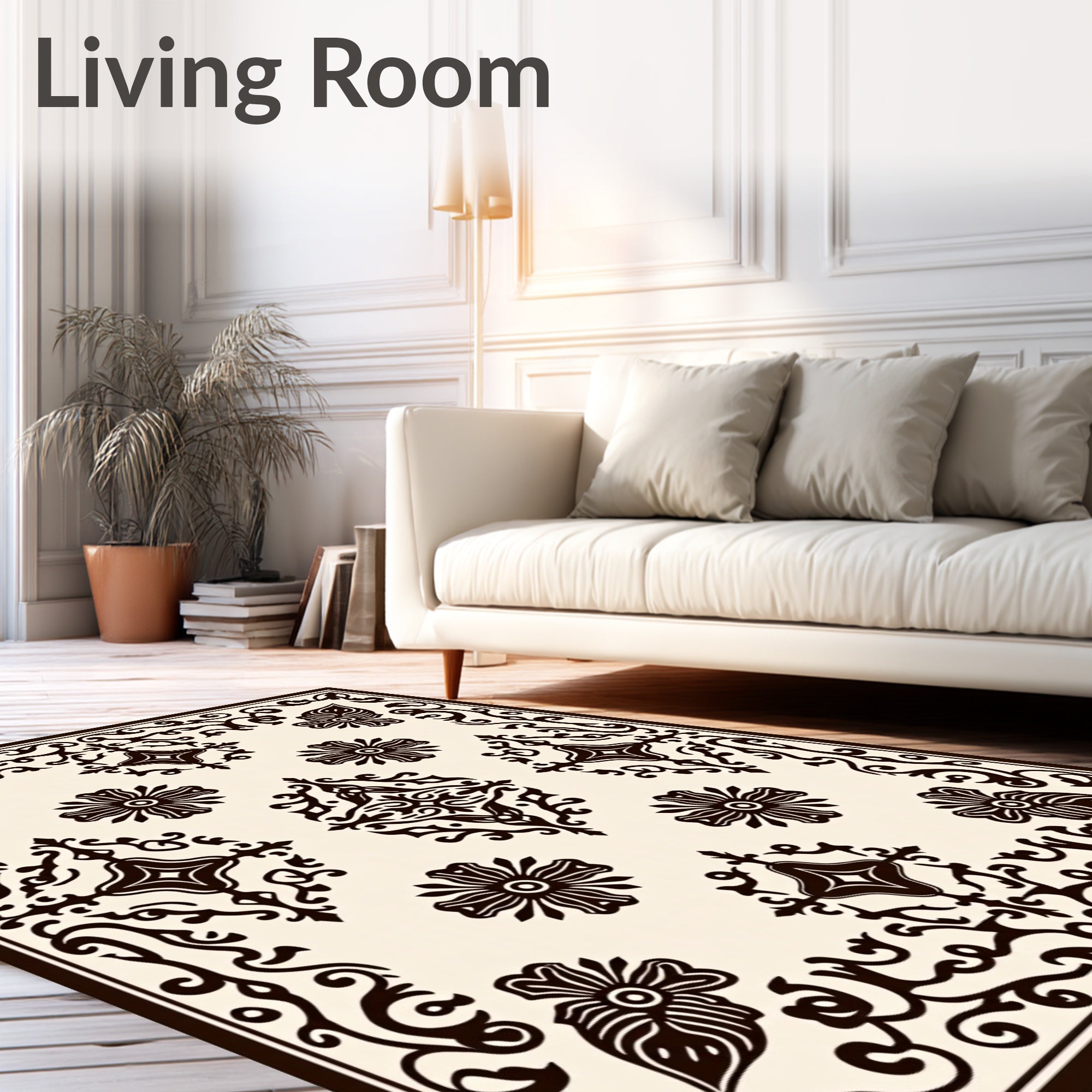 Dark Sepia Floral Medallion Scrollwork Rug