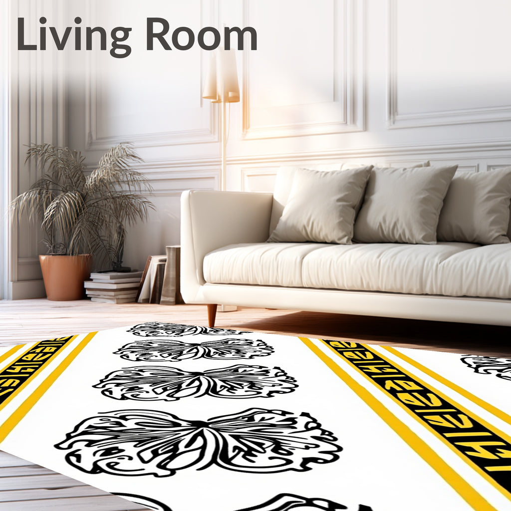 Abstract Black Butterfly Yellow Stripes Rug