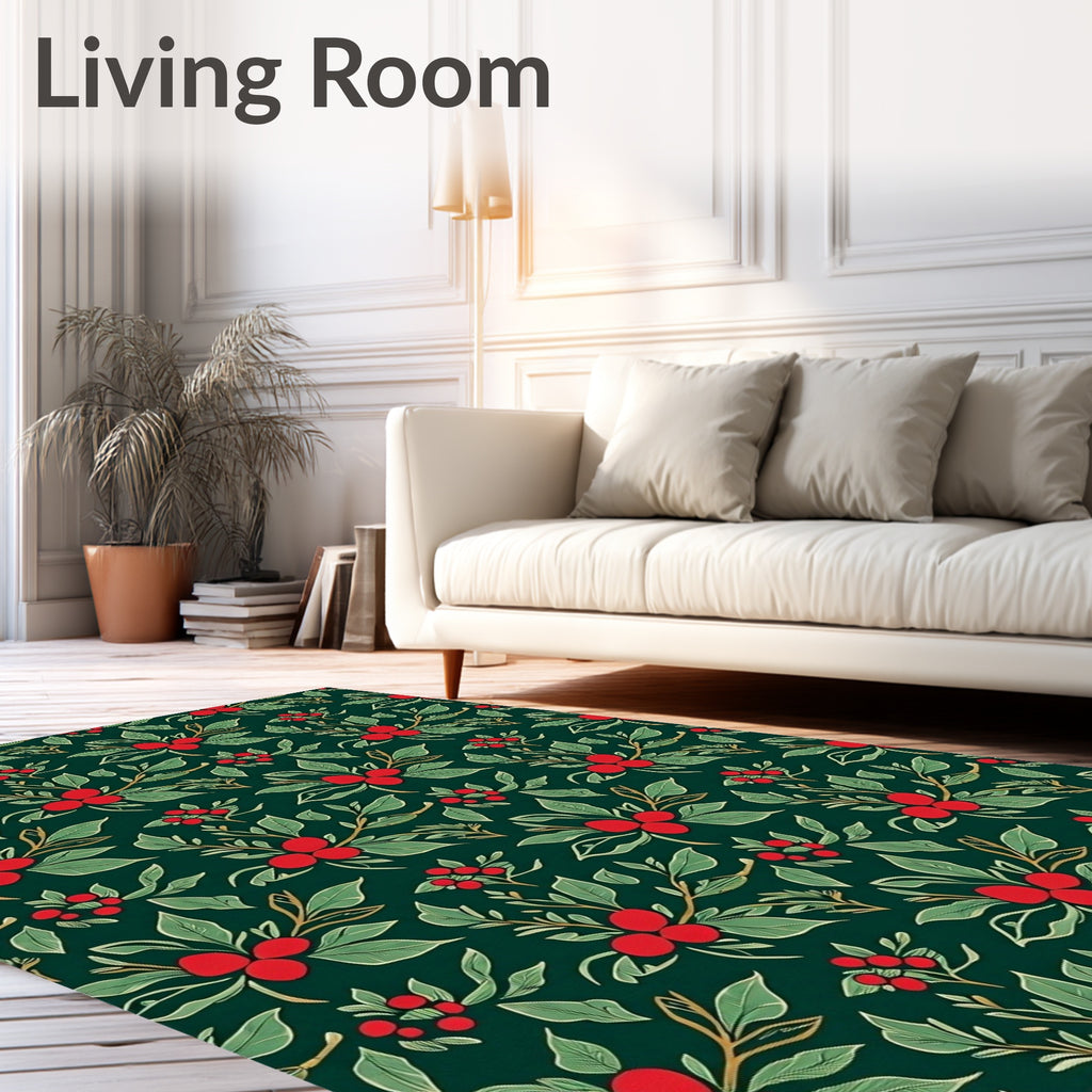 Deep Green Berry Branch Floral Rug