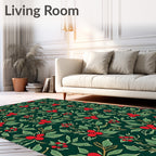 Deep Green Berry Branch Floral Rug