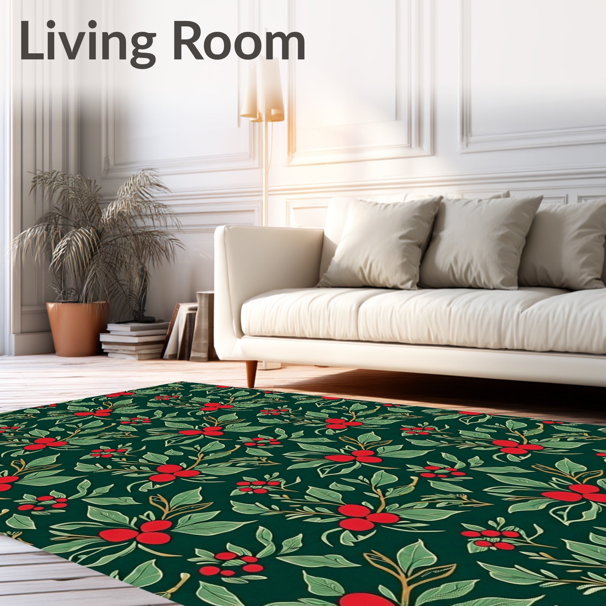 Deep Green Berry Branch Floral Rug