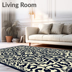 Navy Cream Ornate Floral Medallion Layout Rug