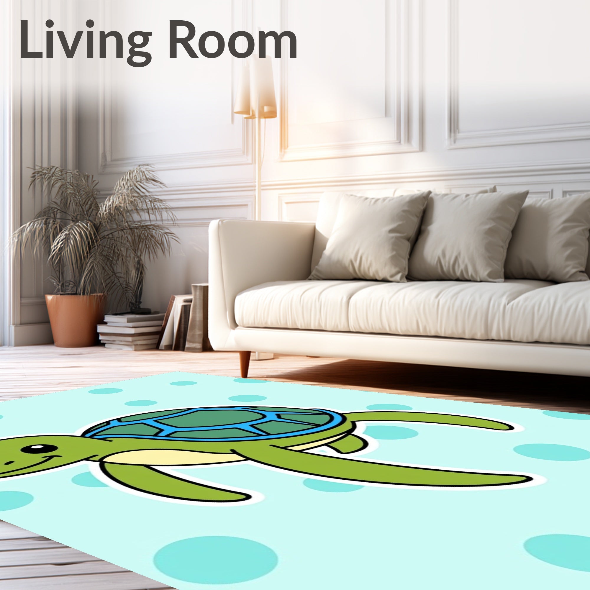 Cute Green Turtle Aqua Dot Background Rug