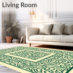 Traditional Green Scrollwork Square Rug