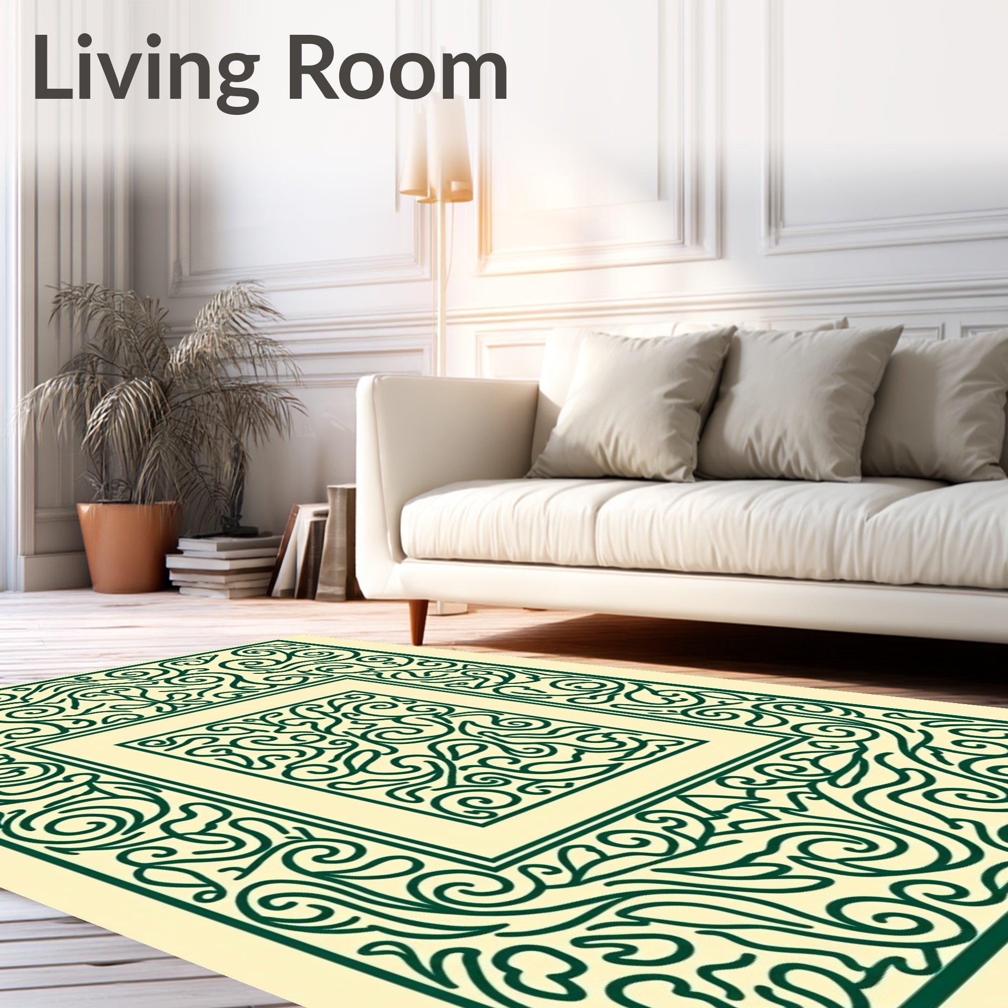 Traditional Green Scrollwork Square Rug