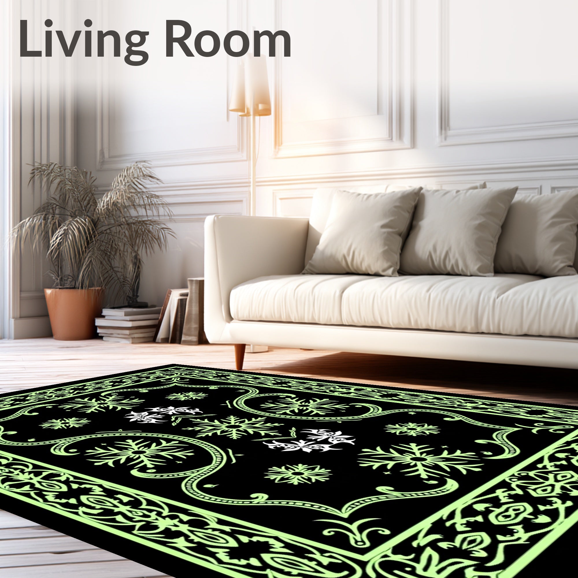 Neon Green Snowflake Border Rug