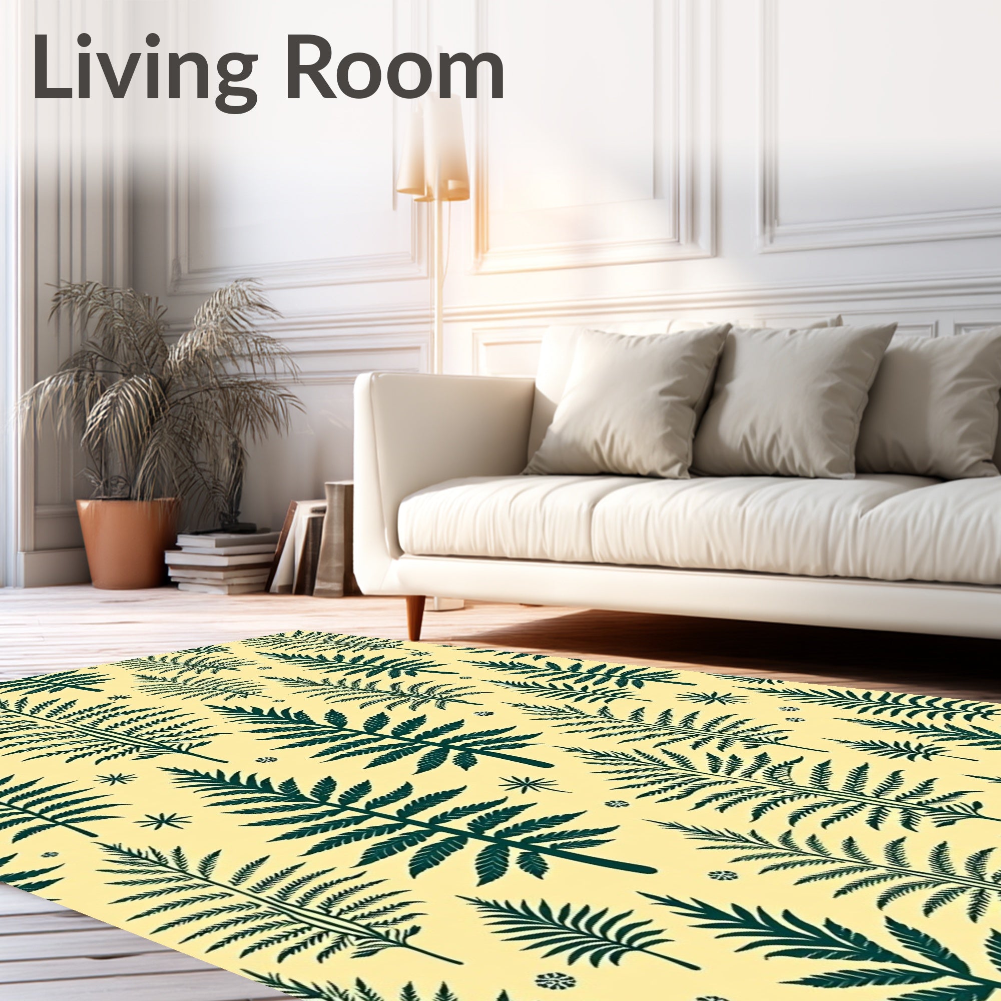 Forest Green Fern Foliage Yellow Rug