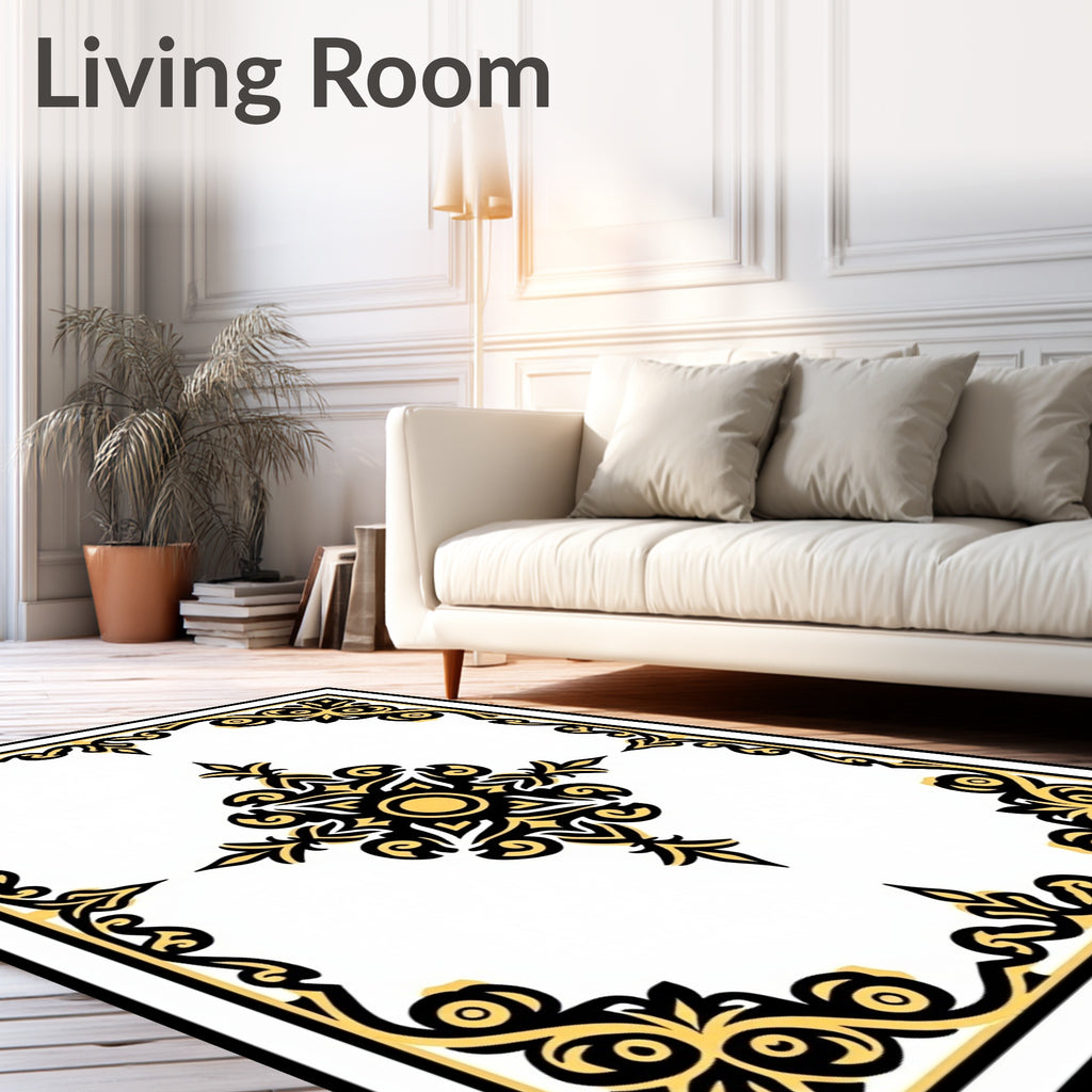 Black Gold Filigree Corner Scroll Rug
