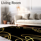 Luminous Golden Swirls Black Background Rug