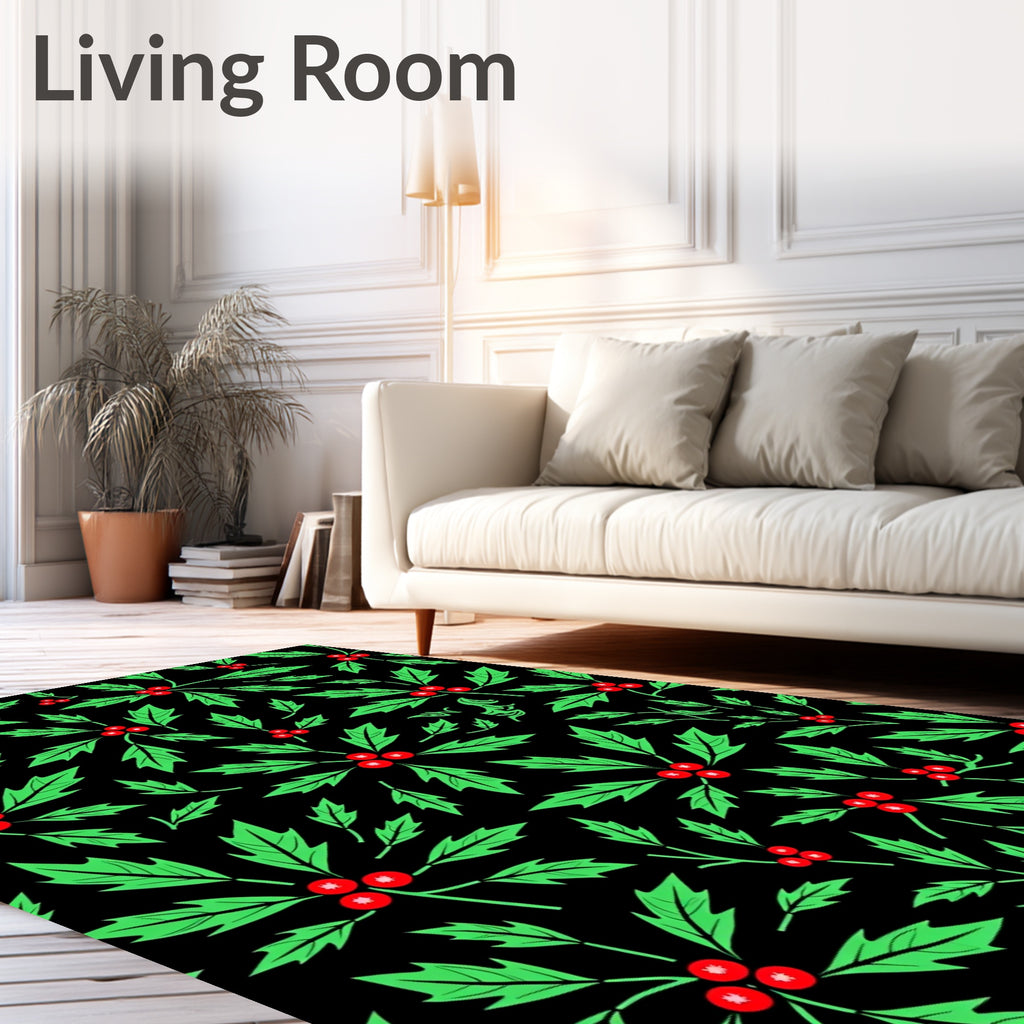 Green Red Holly Berry Pattern Rug