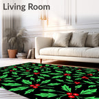 Green Red Holly Berry Pattern Rug