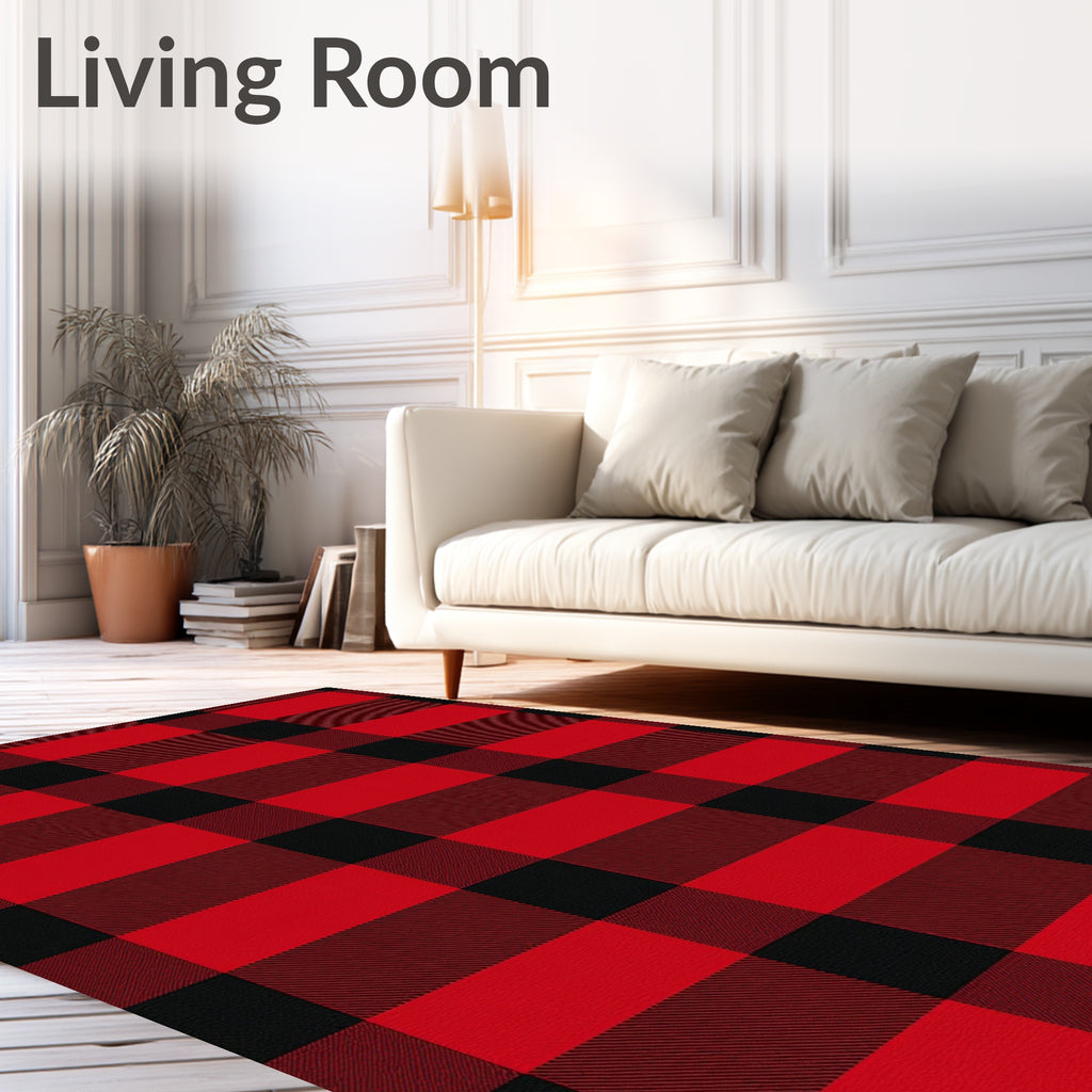 Classic Red Black Buffalo Check Plaid Rug