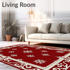 Deep Red Snowflake Border Rug