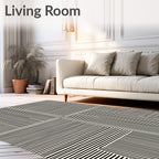 Black Cream Geometric Stripe Rug