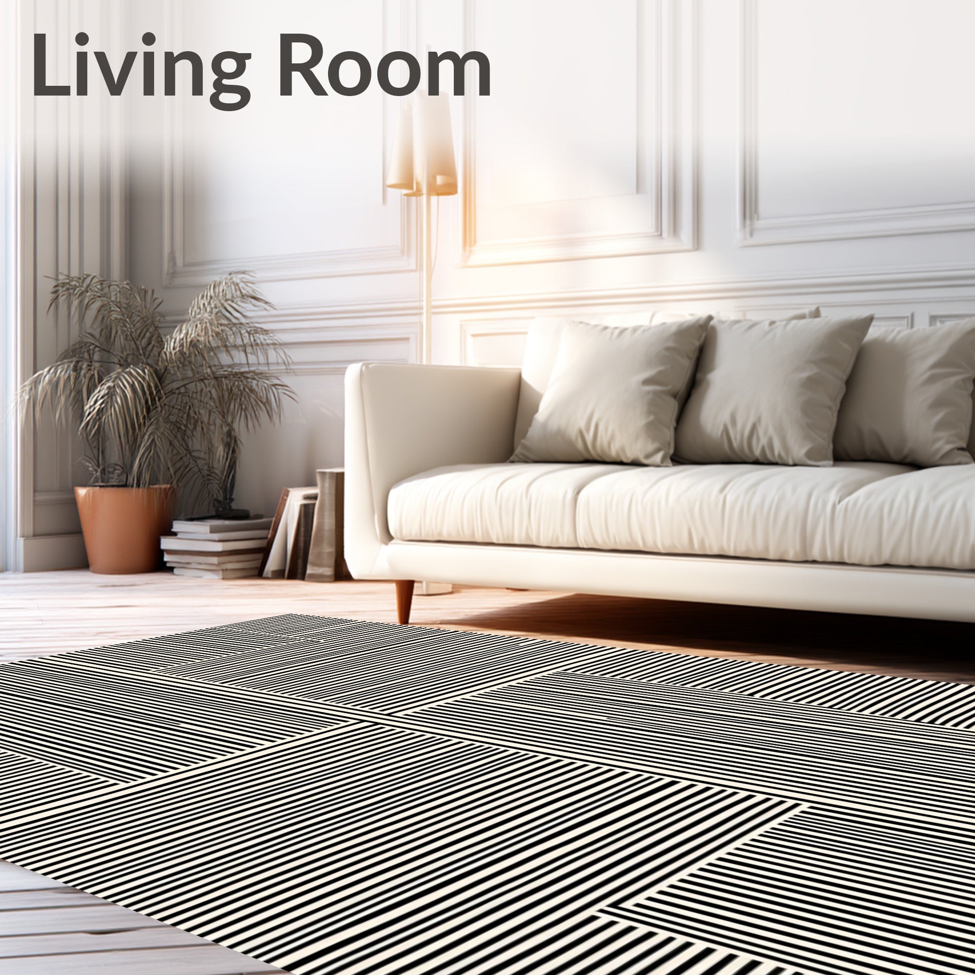 Black Cream Geometric Stripe Rug