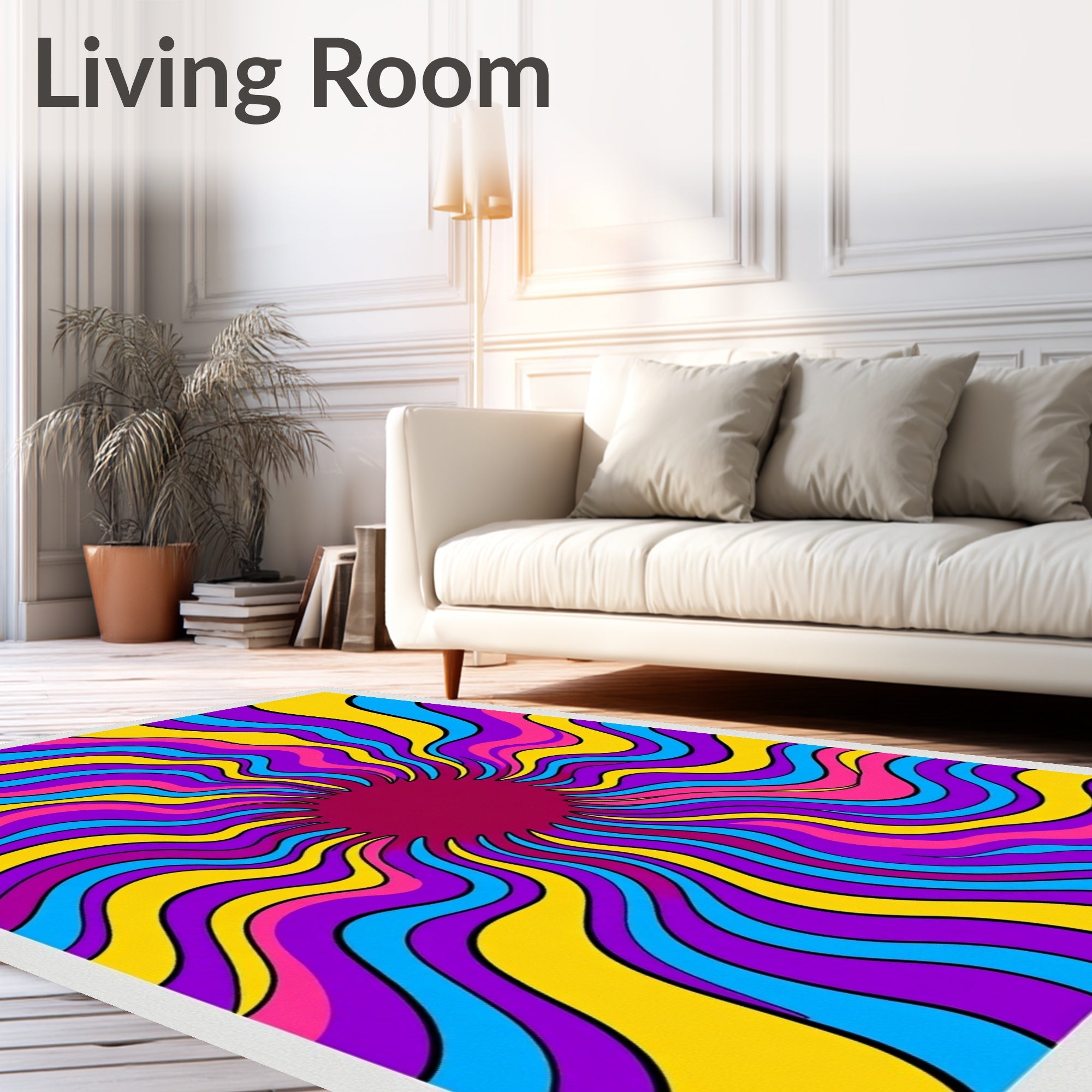 Retro Psychedelic Sunburst Waves Rug