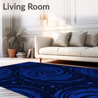 Deep Blue Swirling Galaxy Stars Rug
