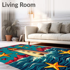 Nautical Lighthouse Starry Marine Scene Rug