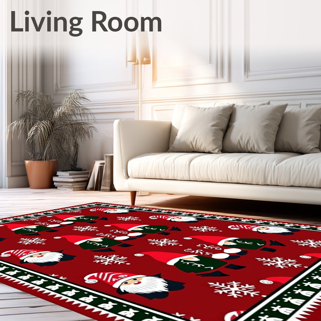 Christmas Gnome Red Snowflake Festive Rug