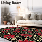 Crimson Floral Black Garden Weave Rug
