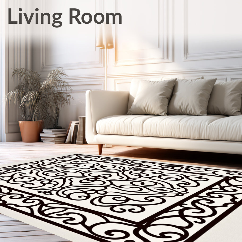 Black Scrollwork Medallion Border Rug