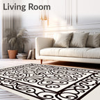 Black Scrollwork Medallion Border Rug
