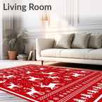 Winter Reindeer Snowflake Forest Scene Rug