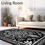 Black and White Geometric Star Medallion Rug