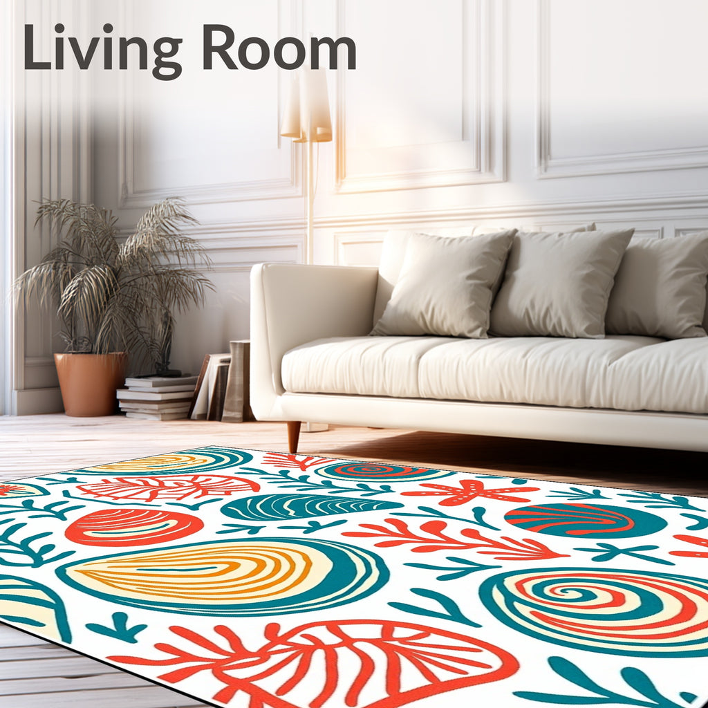 Coastal Red Teal Seashell Scatter Rug