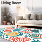 Coastal Red Teal Seashell Scatter Rug