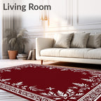 Crimson White Floral Botanical Border Rug