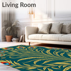 Golden Peacock Feather Teal Medallion Rug