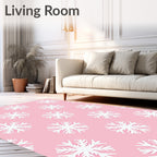Pastel Pink White Snowflake Repeat Rug