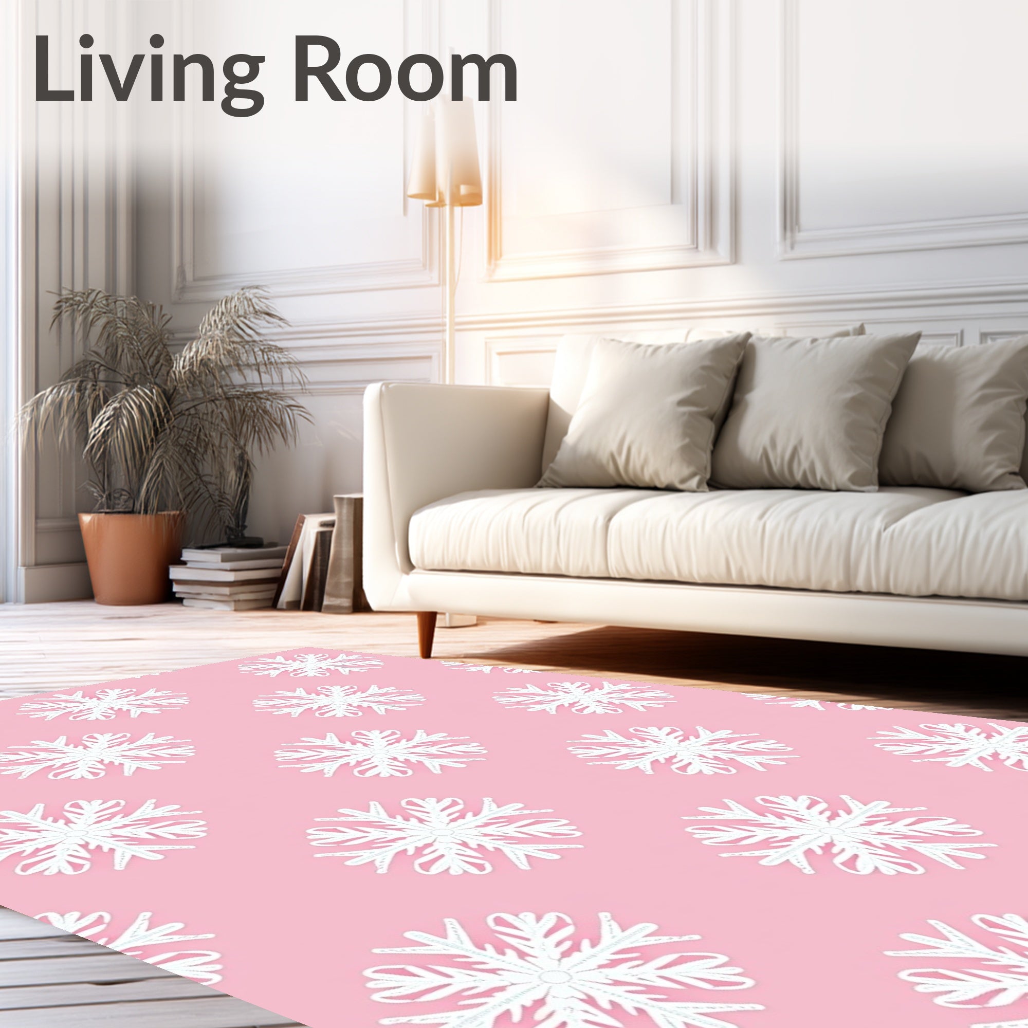 Pastel Pink White Snowflake Repeat Rug