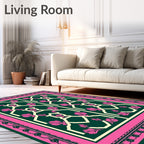 Emerald Pink Geometric Floral Lattice Rug