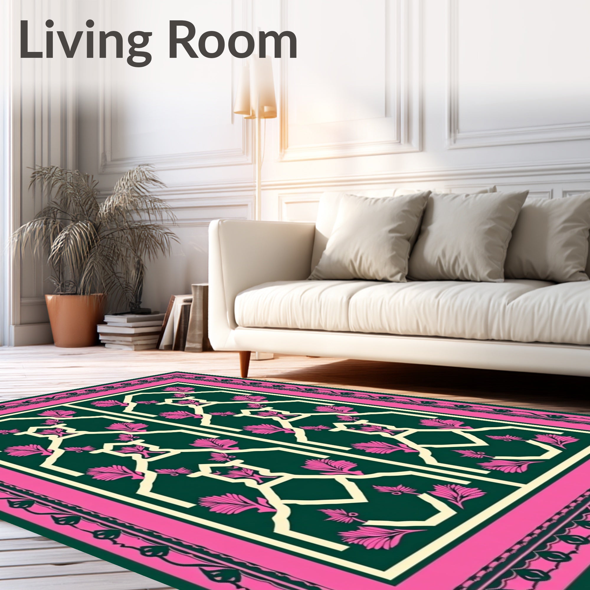 Emerald Pink Geometric Floral Lattice Rug