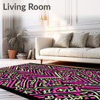 Vibrant Pink Black Geometric Abstract Rug