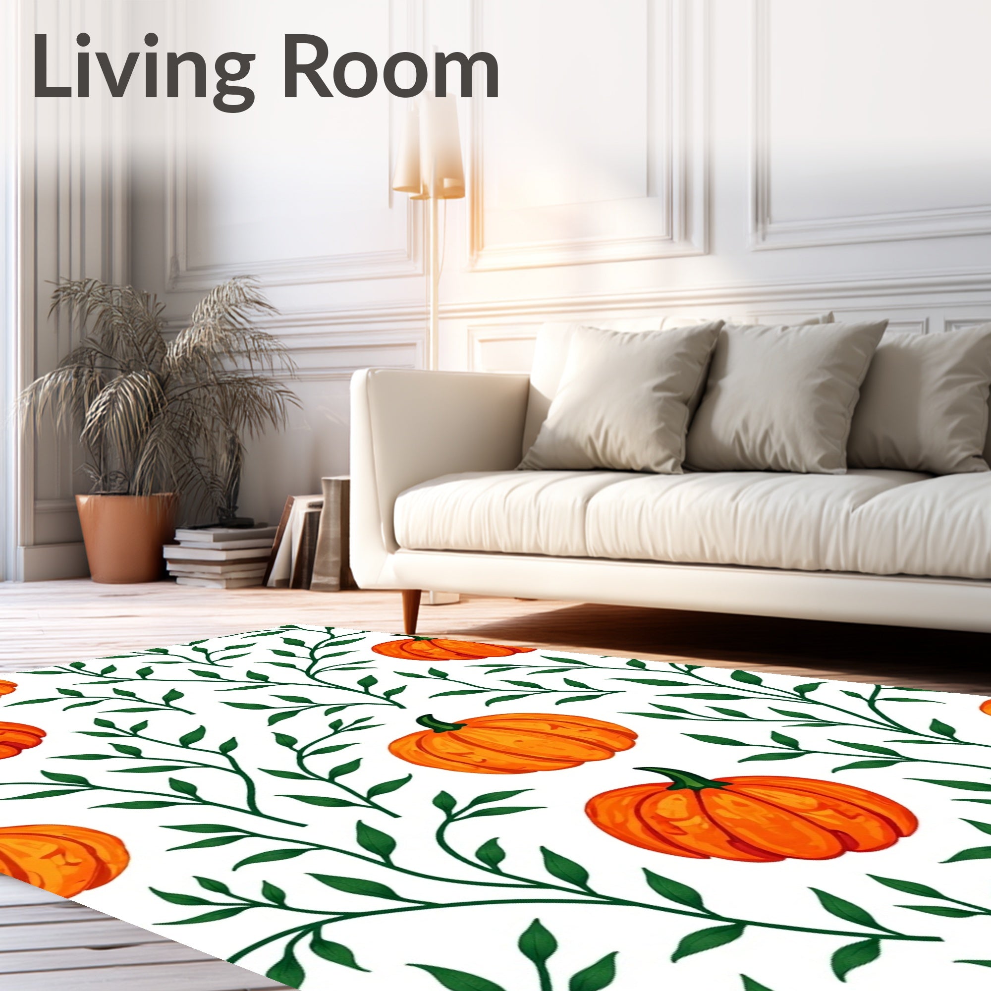 Orange Pumpkin Vine Pattern Rug