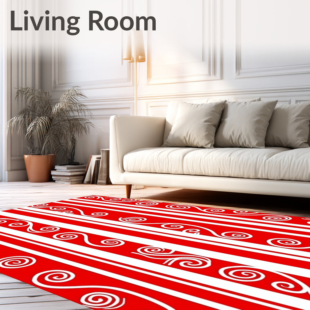 Red White Swirl Stripe Abstraction Rug