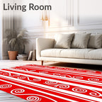Red White Swirl Stripe Abstraction Rug