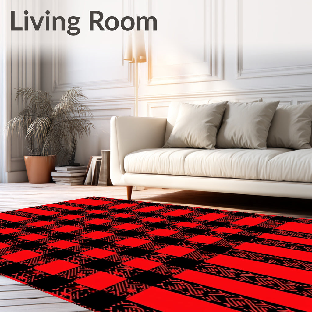 Bold Red Geometric Plaid Weave Rug